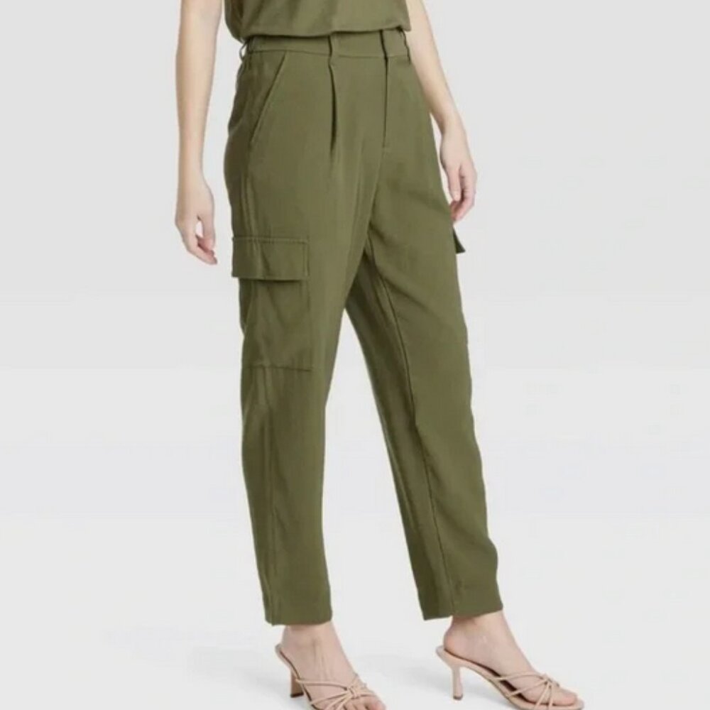 A New Day Cargo Pants Womens Olive Green‎ High Rise Tapered Ankle